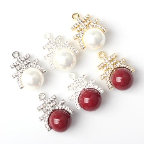 Tibetan Style Rhinestone Pendants, with Resin & Plastic Pearl, plated, fashion jewelry & DIY & with rhinestone, more colors for choice, nickel, lead & cadmium free, 14x22mm, Sold By PC