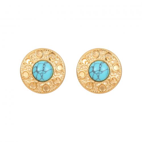 Stainless Steel Stud Earrings, 304 Stainless Steel, with turquoise, 18K gold plated, fashion jewelry & different styles for choice & for woman, nickel, lead & cadmium free, Sold By Pair