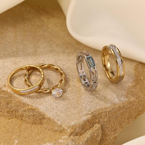 Titanium Čelik Finger Ring, pozlaćen, modni nakit & različitih stilova za izbor & micro utrti kubni cirkonij & za žene, nikal, olovo i kadmij besplatno, Prodano By PC