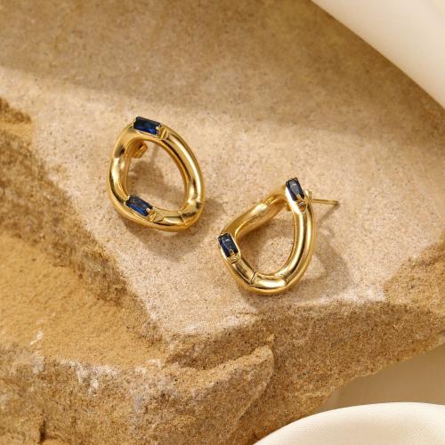 Titanium Steel  Earring 18K gold plated fashion jewelry & micro pave cubic zirconia & for woman nickel lead & cadmium free Sold By Pair