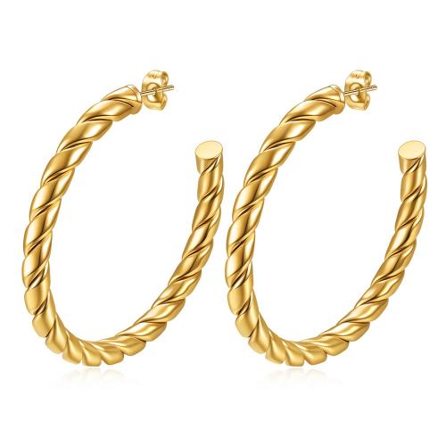 Titanium Steel  Earring, Donut, gold color plated, fashion jewelry & for woman, 5x50mm, Sold By Pair