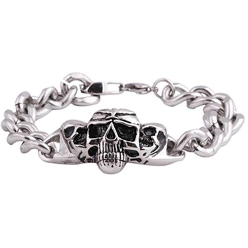 Titanium Steel Bracelet & Bangle, Skull, silver color plated, for man & enamel, Length:24 cm, Sold By Pair