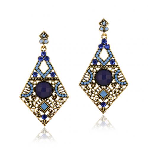 Zinc Alloy Drop Earrings with Acrylic Rhombus gold color plated for woman & with rhinestone nickel lead & cadmium free Sold By Pair