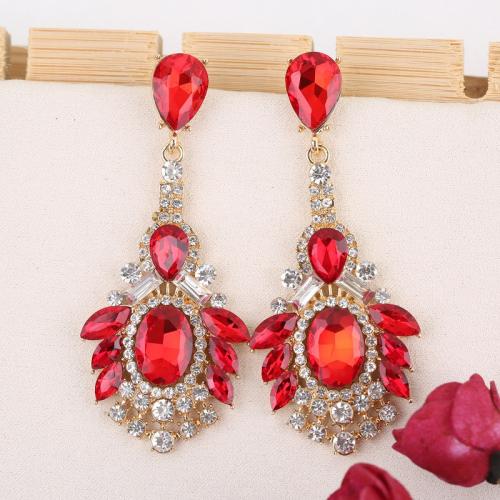 Tibetan Style Drop Earrings, Leaf, plated, for woman & with rhinestone, more colors for choice, nickel, lead & cadmium free, 28x69mm, Sold By Pair