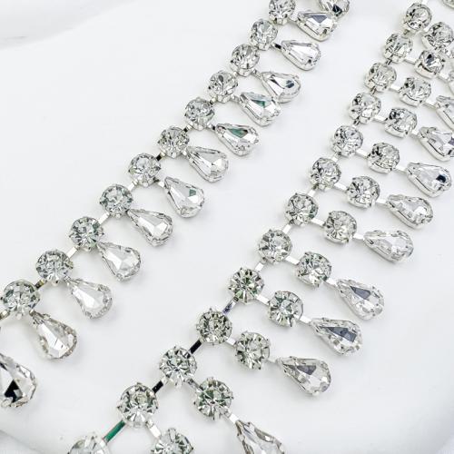 Decorative Beaded Chain, Tibetan Style, Leaf, silver color plated, DIY & different styles for choice & with rhinestone, more colors for choice, nickel, lead & cadmium free, Sold By Yard