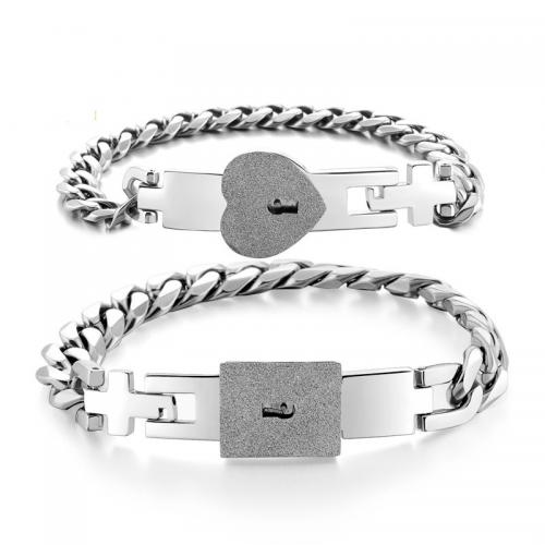 Couple Bracelet and Bangle 304 Stainless Steel Round plated fashion jewelry & Unisex Sold By Set