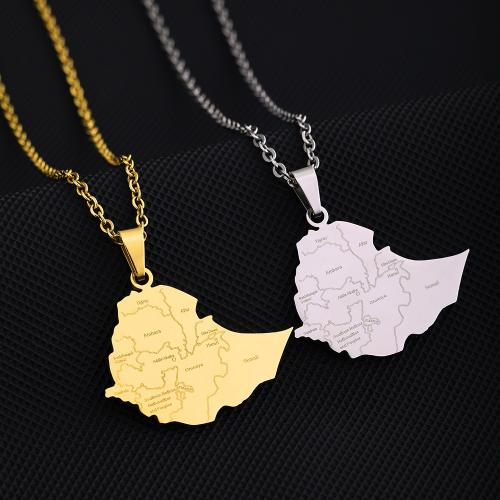 Stainless Steel Jewelry Necklace, 304 Stainless Steel, Map, plated, Unisex, more colors for choice, 26x30mm, Length:50 cm, Sold By PC