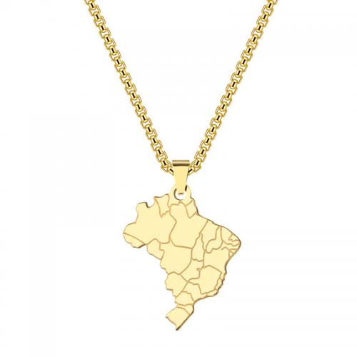 Stainless Steel Jewelry Necklace, 304 Stainless Steel, Map, plated, Unisex, more colors for choice, 21x26mm, Length:60 cm, Sold By PC