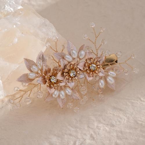 Alligator Hair Clip, Tibetan Style, with Plastic Pearl, Flower, plated, for woman & with rhinestone, more colors for choice, 115x65mm, Sold By PC