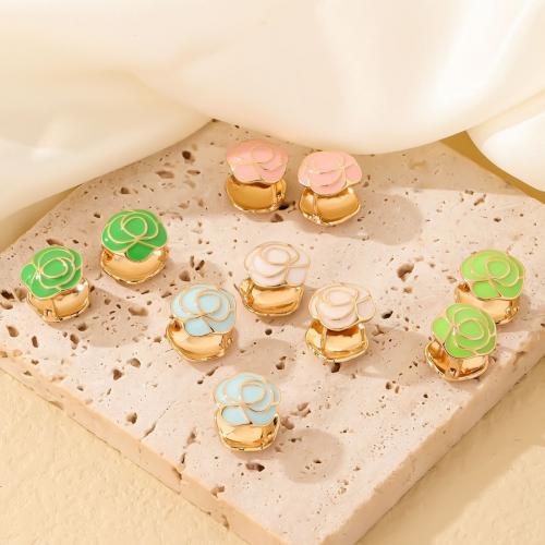 Brass Earring Clip Flower gold color plated fashion jewelry & for woman & enamel nickel lead & cadmium free Sold By Pair