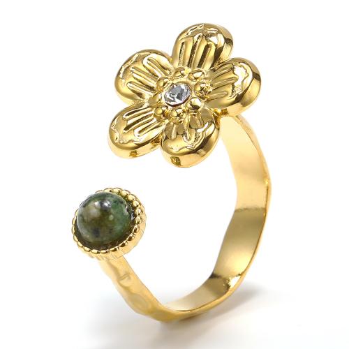 Ring Finger Titantium stali, ze Kamień szlachetny, Kwiat, biżuteria moda & dla kobiety, złoto, bez zawartości niklu, ołowiu i kadmu, sprzedane przez PC