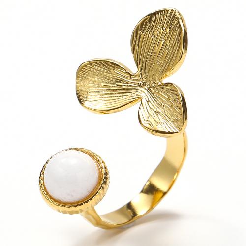 Ring Finger Titantium stali, ze Kamień szlachetny, Kwiat, biżuteria moda & dla kobiety, złoto, bez zawartości niklu, ołowiu i kadmu, sprzedane przez PC