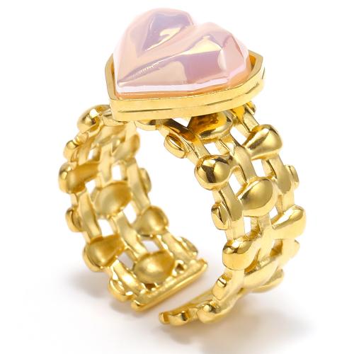 Titanium Čelik Finger Ring, s Plastična Pearl, Srce, zlatna boja pozlaćen, modni nakit & za žene & šupalj, nikal, olovo i kadmij besplatno, Prodano By PC