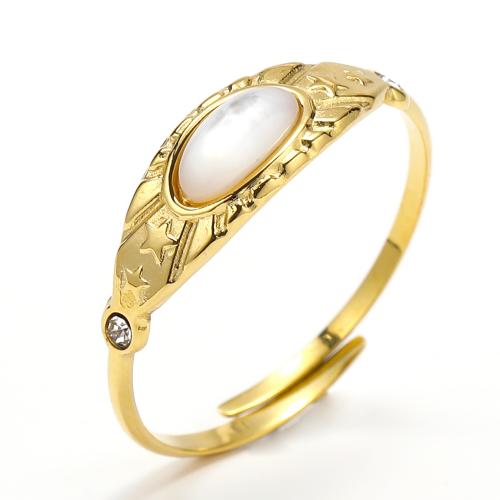 Titanium Steel Finger Ring, with Gemstone, gold color plated, fashion jewelry & for woman & with rhinestone, nickel, lead & cadmium free, Sold By PC