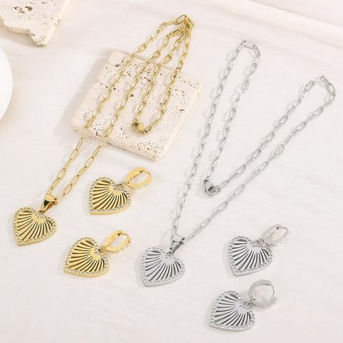 Rhinestone Stainless Steel Jewelry Set 304 Stainless Steel Heart plated fashion jewelry & for woman & with rhinestone nickel lead & cadmium free Sold By PC