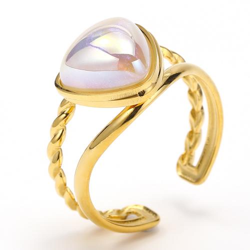 Titanium Steel Finger Ring with Plastic Pearl Heart gold color plated fashion jewelry & for woman nickel lead & cadmium free Sold By PC
