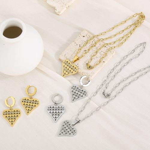 Rhinestone Stainless Steel Jewelry Set 304 Stainless Steel Heart plated & for woman & with rhinestone & hollow nickel lead & cadmium free Sold By PC