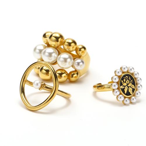 Titan Edelstahl Ringe, Titanstahl, mit Kunststoff Perlen, goldfarben plattiert, Modeschmuck & verschiedene Größen vorhanden & verschiedene Stile für Wahl & für Frau, frei von Nickel, Blei & Kadmium, verkauft von PC