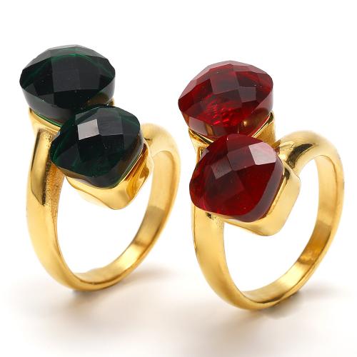 Titanium Čelik Finger Ring, zlatna boja pozlaćen, modni nakit & za žene & s Rhinestone, više boja za izbor, nikal, olovo i kadmij besplatno, Prodano By PC