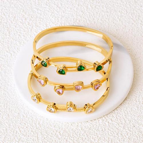 Titanium Steel Bracelet & Bangle, gold color plated, fashion jewelry & for woman & with rhinestone, more colors for choice, nickel, lead & cadmium free, Inner diameter:60mm, Sold By PC