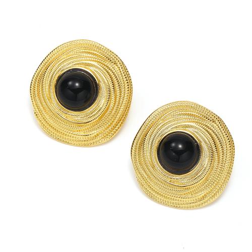 Titanium Steel  Earring with Gemstone Round gold color plated fashion jewelry & for woman nickel lead & cadmium free Sold By PC