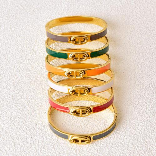 Titanium stål armbånd, guldfarve belagt, mode smykker & for kvinde & emalje, flere farver til valg, nikkel, bly & cadmium fri, Inner diameter:60mm, Solgt af PC