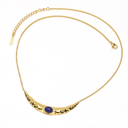 Titanium Steel Necklace, with Gemstone, gold color plated, fashion jewelry & for woman, nickel, lead & cadmium free, Length:Approx 21-50 cm, Sold By PC