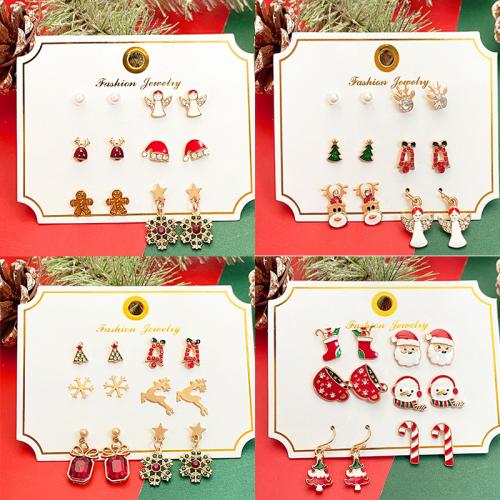 Weihnachten Ohrringe, Zinklegierung, mit Emaille, KC goldfarben plattiert, 6 Stück & Weihnachts-Design & verschiedene Stile für Wahl & für Frau, frei von Nickel, Blei & Kadmium, verkauft von setzen