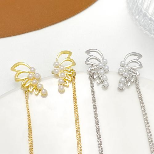 Zinklegierung Ohrringe, mit Kunststoff Perlen, Schmetterling, plattiert, Modeschmuck & für Frau, keine, frei von Nickel, Blei & Kadmium, 139x28mm, verkauft von Paar