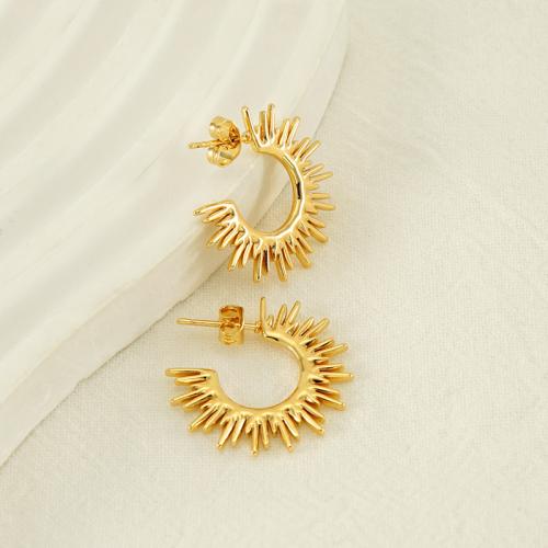 Stainless Steel Stud Earrings 304 Stainless Steel 18K gold plated fashion jewelry & for woman golden nickel lead & cadmium free 24mm Sold By Pair