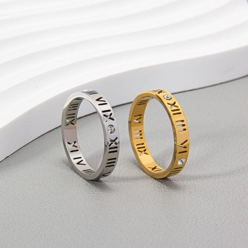 Rhinestone-Edelstahl -Finger-Ring, 304 Edelstahl, Modeschmuck & verschiedene Größen vorhanden & für Frau & mit Strass, keine, frei von Nickel, Blei & Kadmium, Width 3.8mm,Thickness 2mm, verkauft von PC