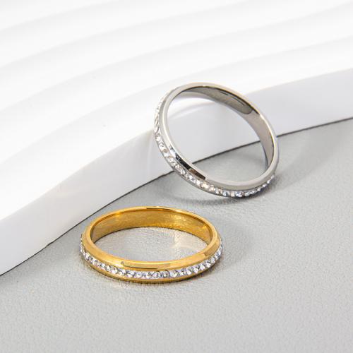 Το δάχτυλο δαχτυλίδι με στρας από ανοξείδωτο χάλυβα, 304 από ανοξείδωτο χάλυβα, κοσμήματα μόδας & διαφορετικό μέγεθος για την επιλογή & για τη γυναίκα, περισσότερα χρώματα για την επιλογή, Width 3mm,Thickness 2mm, Sold Με PC