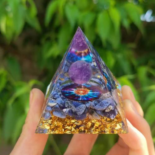 Resin Pyramid Decoration, with Gemstone, Pyramidal, different size for choice & different designs for choice, Sold By PC