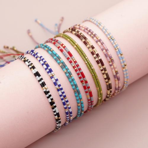 Glass Beads Bracelet, Seedbead, with Knot Cord, Double Layer & Adjustable & fashion jewelry & for woman, more colors for choice, Length:Approx 28 cm, Sold By PC