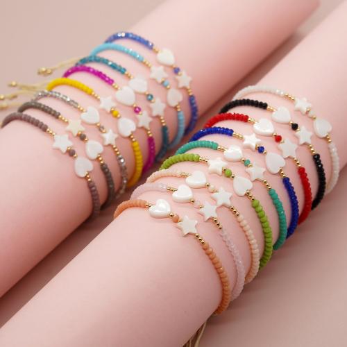 Bracelets de cristal, avec Cordon de noeud & coquille & laiton, Placage de couleur d'or, Réglable & bijoux de mode & pour femme, plus de couleurs à choisir, Longueur:Environ 28 cm, Vendu par PC