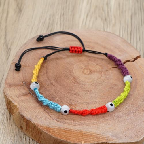Evil Eye Jewelry Bracelet, Lampwork, with Knot Cord & Cotton Thread, Adjustable & fashion jewelry & for woman, mixed colors, Length:Approx 28 cm, Sold By PC