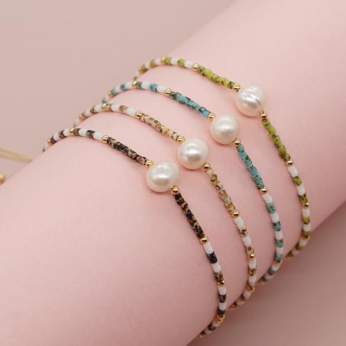 Glass Beads Bracelet Seedbead with Knot Cord & Freshwater Pearl Adjustable & fashion jewelry & for woman Length Approx 28 cm Sold By PC