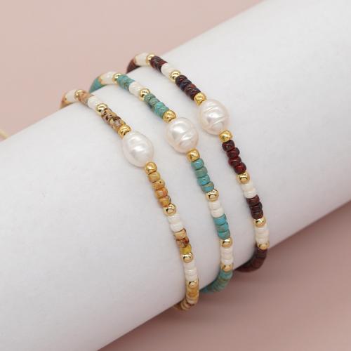 Glass Beads Bracelet Seedbead with Knot Cord & Freshwater Pearl Adjustable & fashion jewelry & for woman Length Approx 28 cm Sold By PC