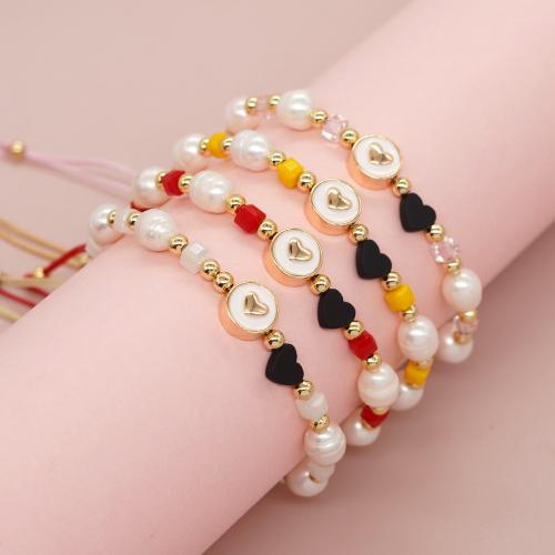 Crystal Bracelets, with Knot Cord & Hematite & Freshwater Pearl & Brass & Tibetan Style, gold color plated, Adjustable & fashion jewelry & for woman & enamel, more colors for choice, Length:Approx 28 cm, Sold By PC