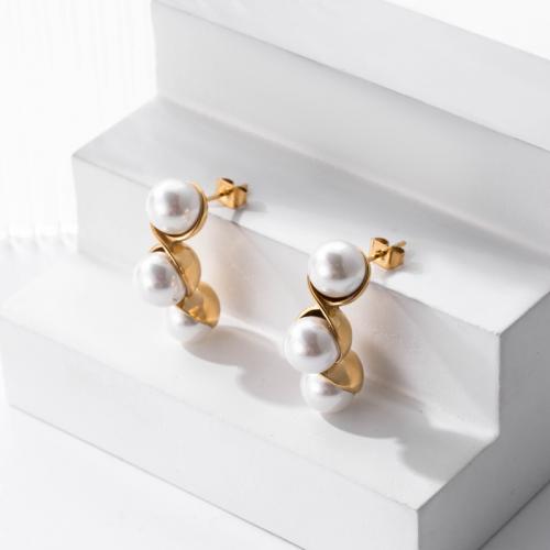 Titan Stahl Ohrring, Titanstahl, mit Kunststoff Perlen, plattiert, Modeschmuck & für Frau, keine, frei von Nickel, Blei & Kadmium, 7x24mm, verkauft von Paar