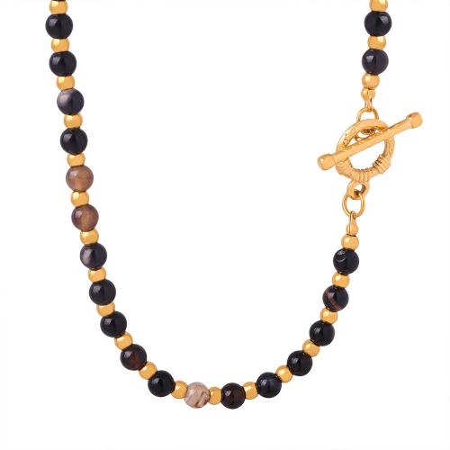 Titanium Steel Necklace with Agate fashion jewelry & for woman golden Length Approx 40 cm Sold By PC