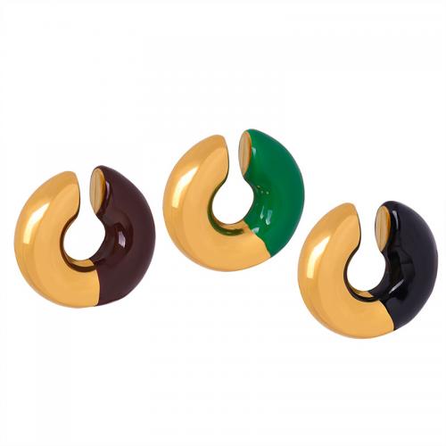 Boucle d'oreille Acier Titane, bijoux de mode & pour femme & émail, doré, 30x30mm, Vendu par paire