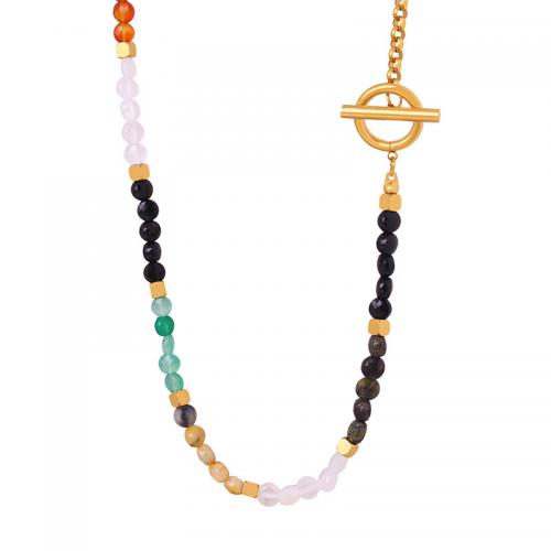 Titanstahl Halskette, mit Achat, Modeschmuck & für Frau, goldfarben, Länge ca. 40 cm, verkauft von PC