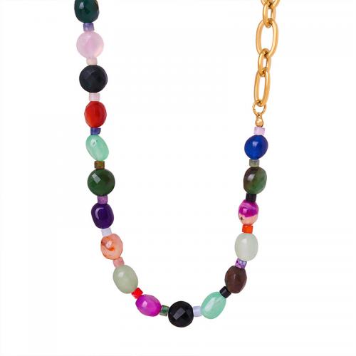 Titanstahl Halskette, mit Achat, mit Verlängerungskettchen von 5cm, Modeschmuck & für Frau, goldfarben, 7mm, Länge ca. 40 cm, verkauft von PC