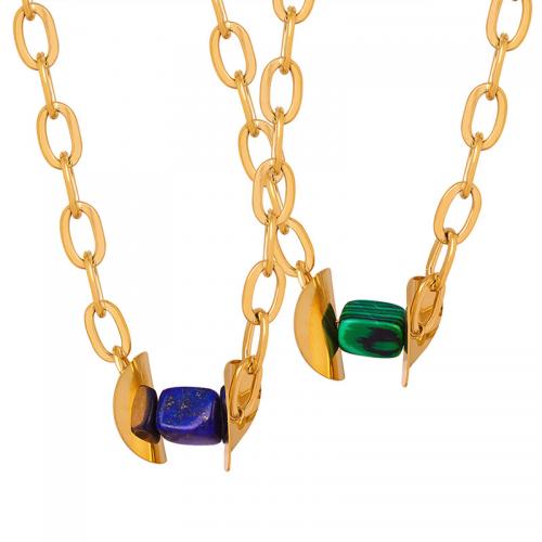 Titanstahl Halskette, mit Naturstein, mit Verlängerungskettchen von 5cm, Modeschmuck & für Frau, goldfarben, 19mm, Länge:ca. 46 cm, verkauft von PC