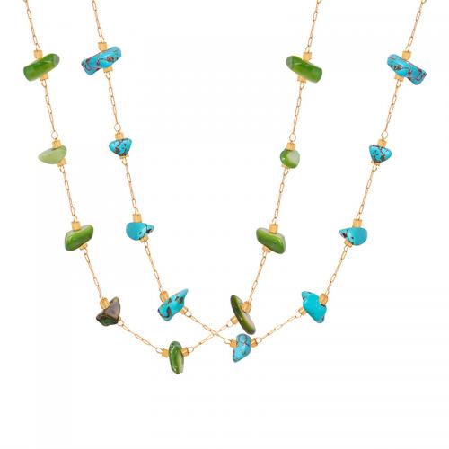 Titanstahl Halskette, mit Naturstein, mit Verlängerungskettchen von 7cm, 18K vergoldet, Modeschmuck & für Frau, Länge:ca. 40 cm, verkauft von PC