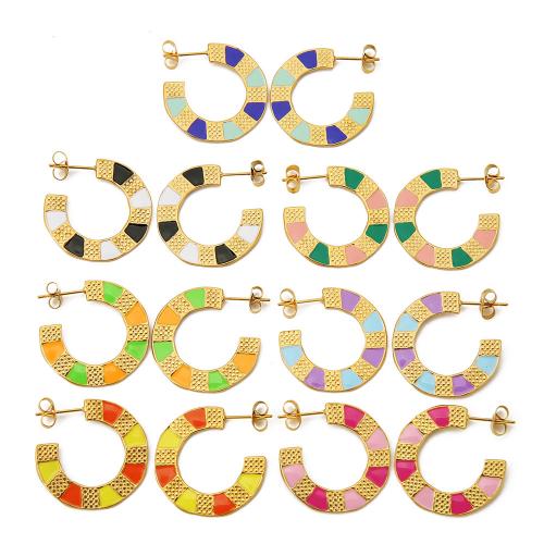Stainless Steel Stud Earrings, 304 Stainless Steel, fashion jewelry & for woman & enamel, more colors for choice, 5x25mm, 2PCs/Bag, Sold By Bag
