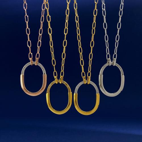 Messing Halskette, plattiert, Modeschmuck & für Frau & mit Strass, keine, frei von Nickel, Blei & Kadmium, 30x23mm, Länge:ca. 44 cm, verkauft von PC