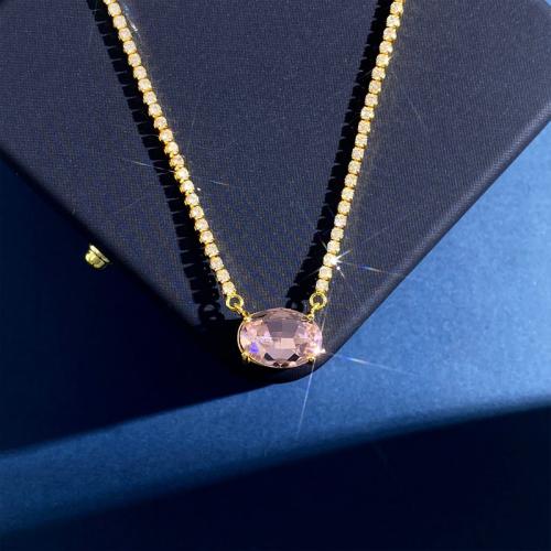 Naszyjnik mosiądz, Platerowane w kolorze złota, biżuteria moda & dla kobiety & z kamieniem, złoty, bez zawartości niklu, ołowiu i kadmu, długość około 45 cm, sprzedane przez PC
