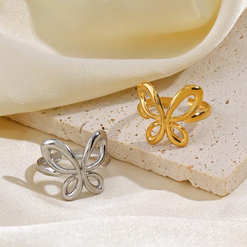 Stainless Steel Finger Ring 304 Stainless Steel Butterfly plated for woman & hollow Sold By PC